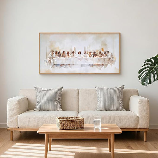 KAIRNE Jesus Last Supper Framed Canvas Wall Art Set, Christian Twelve Apostle Wall Decor, Bible Renaissance wall Painting, Religious Picture Art Print for Living Room, Bedroom, Church-40 x20 x1