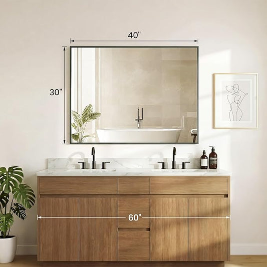 NEWBULIG 30" x 40" Black Rectangle Bathroom Mirror for Wall, Morden Wall Mirror with Metal Frame, Tempered Glass, Vanity Mirror for Over Sink, Entryway, Living Room, Anti-Rust