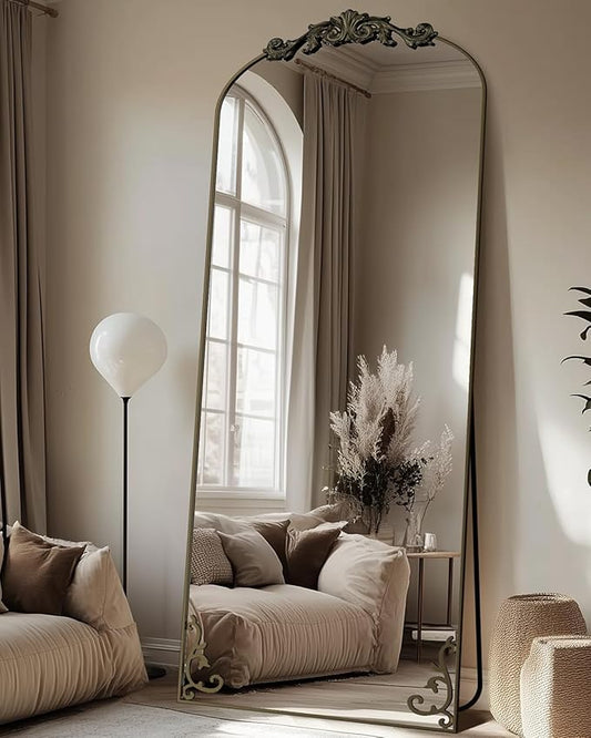 Antok Arched Full Length Mirror, 71"x28" Floor Mirror with Carved, Full Body Mirrors for HomeDecor, Standing/Halling Large Wall Mirror for Bedroom, Living Room, Cloakroom, Bronze, Luxury Style