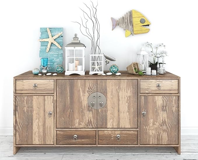Driftwood Fish Nautical Wall Decor - Handmade Wooden Rustic Coastal Wall Art for Living Room, Bedroom, Office, Bathroom - Ocean Beach Decoration (Chomper)
