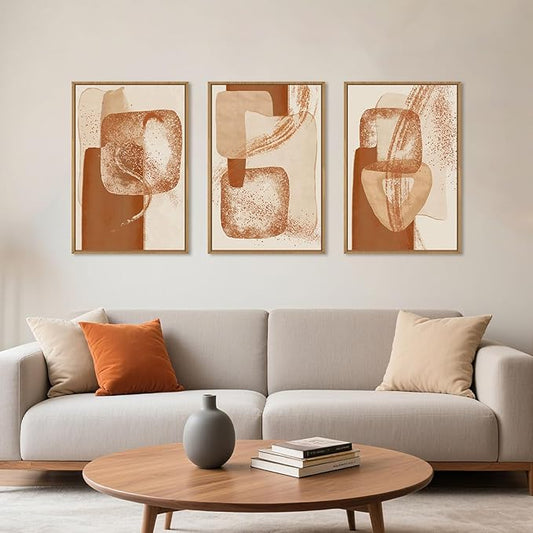 Celestdeco Large Neutral Abstract Orange Framed Canvas Wall Art Set,Modern Minimalist Block Wall Decor,Boho Beige Brown Geometric Artwork for Living Room,Bedroom,Dining Room,Office-16 x24 x3