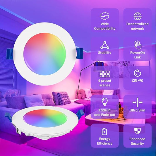 Xsky 4 Inch Smart Canless Recessed Lighting, 1 Pack, Zigbee 3.0 RGB+CCT LED Downlight, 750LM, Compatible with Alexa, Home Assistant, and Zigbee 3.0 Hubs