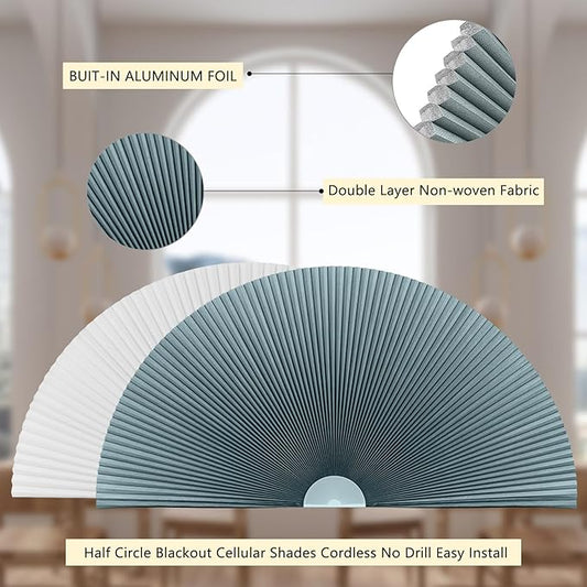 Arch Window Shade Blackout Cellular Shades Half Circle Moon Window Covering No Drill Honeycomb Cordless Blinds for Indoor Window Room Darkening Easy Install Light Blocking Blinds (1, Blue, 48x24inch)