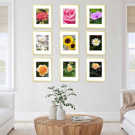 JCJMY 10 Packs 11x14 Picture Frames, Display 8x10 with Mat or 11x14 Without Mat, Gallery Wall Frame Set, 11 by 14 Frames Bulk Set of 10 Collage Wall Decor Photo Frames Set for Wall, Gold