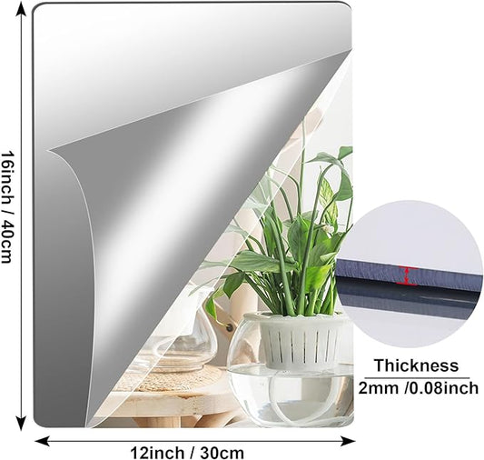 JUNEBRUSHS 8 Pack Self Adhesive Acrylic Mirror, 12x16 Inch Mirror Tiles,Flexible Sheets Wall Stickers, Frameless Small Mirror