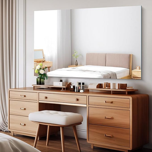 CILIBER Frameless Mirror, 55x36 Mirrors for Wall, Large Bathroom Mirror for Over Sink, Rectangle Frameless Vanity Mirror with Polished Edge, 3mm Tempered Glass, Hangs Horizontally or Vertically