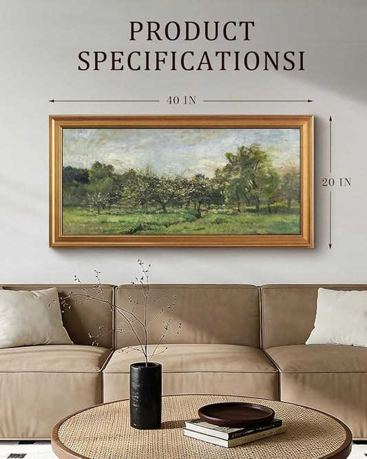 Bzstyleart Vintage Wall Art Decor for Living Room, Large Canvas Framed Wall Art, Landscape Painting Picture Farmhouse, Canvas Artwork for Bedroom Home Decoration Aesthetic, Sunny Field, 20 x 40 Inch