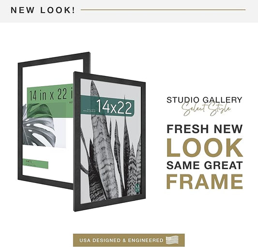MCS Studio Gallery 14x22 Poster Frame Black Woodgrain Engineered Wood, Vertical & Horizontal Wall Hanging Large Picture Frame for Photos, Posters & Art Prints (1-Pack)