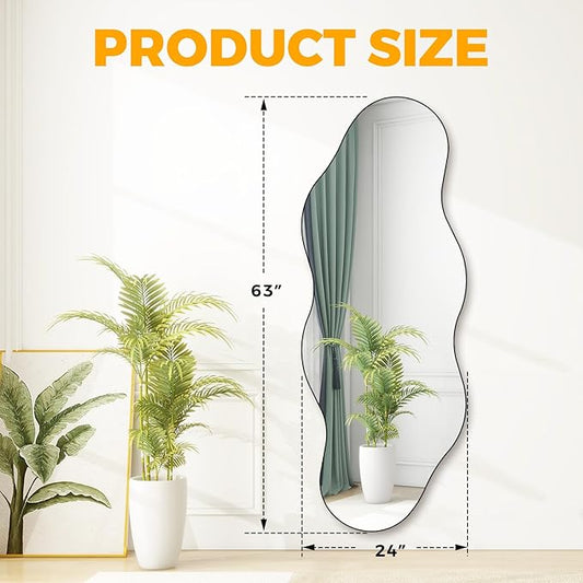 QDSSDECO Full Length Mirror 63"x24" Irregular Wall Mirror Cloud Frameless for Living Room Bathroom Bedroom Entryway Decor