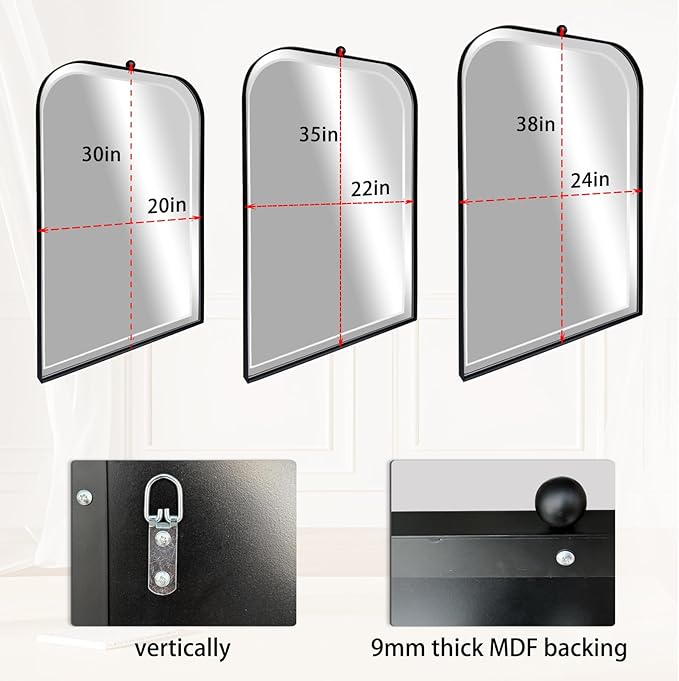 POZINO Rectangle Beveled Mirror, 24"x38" Bathroom Mirror for Over Sink, Modern Vanity Mirrors with Stainless Steel Frame, Black Oblong Wall Mirrors for Living Room Bedroom Entryway Fireplace
