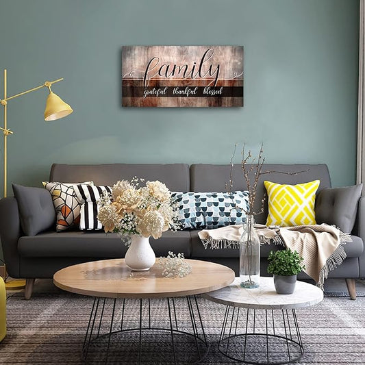 Canvas Wall Art for Living Room-Family Grateful Thankful Blessed-Christian Wall Decor-Family Signs Canvas Prints-Blessed Wall Decor-Artwork Framed Painting Home Decoration Ready to Hang 20"x40"