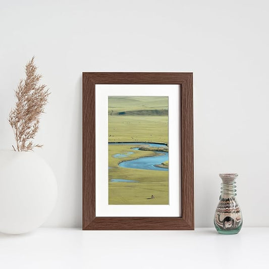 4x6 Picture Frame, Solid Oak Wood 4x6 Picture Frames with Mat to 3x5(Openning Size is 2.75x4.75), Natural Oak 6x4 Frame, (Walnut Set of 2)