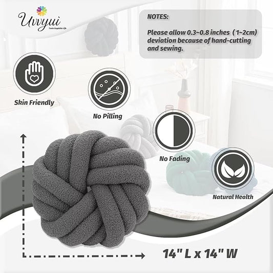 Uvvyui Knot Pillows, 14 Inch Decorative Throw Pillows Round Pillows Cushion, Soft Handmade Knotted Ball Pillow Plush Cushion Home Decor for Bed Couch Living Room (Dark Gray, 14 Inch)