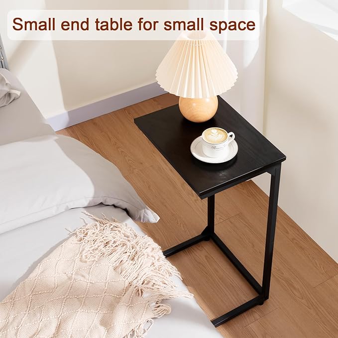 AMHANCIBLE C Shaped End Tables Set of 2, Couch Side Tables that Slide Under Sofa, TV Trays for Living Room, Bedroom, Small Space, Black, HET02BBK