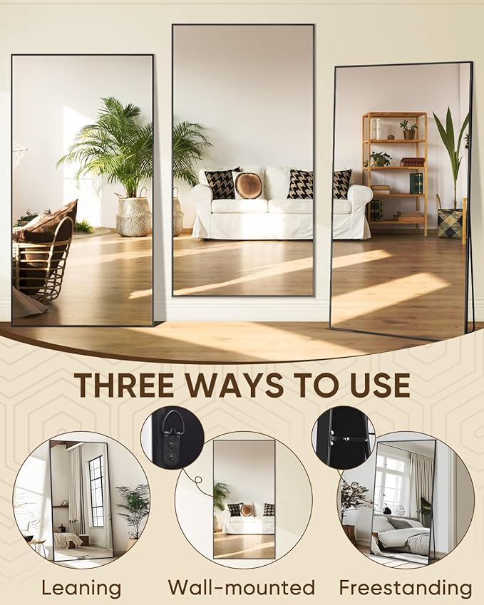 Antok Full Length Mirror, 78"x38" Floor Mirror, Floor Standing Freestanding Full Body Mirror with Stand for Bedroom, Hanging Mounted for Living Room Cloakroom, Black