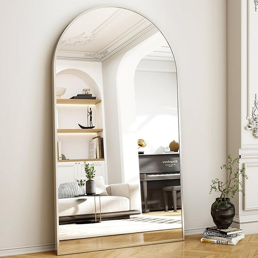 Easly 46"x76" Arched Full-Length Mirror, Oversized Floor Mirror with Stand, Freestanding or Wall-Mounted Full Body Mirror for Living Room, Bedroom, or Cloakroom, Silver