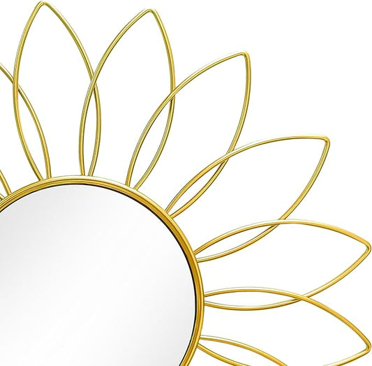 3 Pack Metal Mirrors for Wall Sunburst Wall Mirrors Home Décor Decorative Hanging Wall Art for Living Room Bedroom Entryway (Gold2, Flowers)