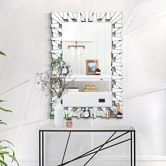 Rectangular Decorative Mirror with Glass Beveled Edge for Living Room Decor, 40" x 28" Modern Large Wall Mirror for Bathroom, Horizontal/Vertical Hanging, Unique