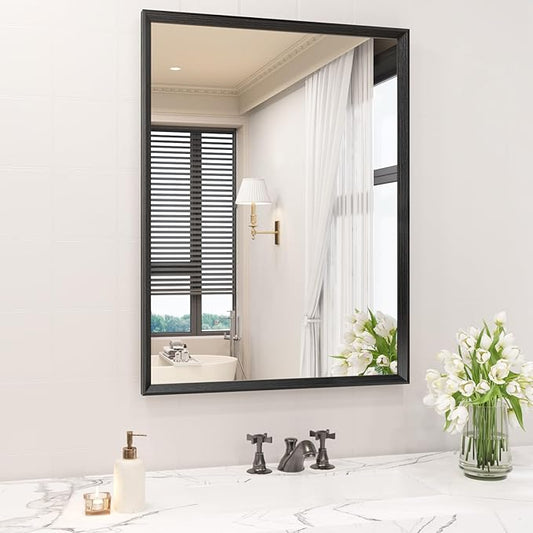 JISOSO 22x30 Inch Bathroom Mirror, Matte Black Framed Rectangle, 4MM Tempered Glass, Anti-Rust, Wall-Mounted Vanity Mirror for Bathroom & Bedroom - Hangs Horizontally or Vertically
