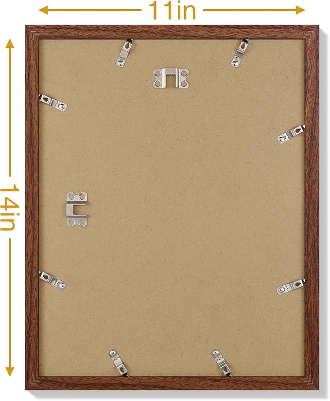Vittanly 11x14 Picture Frames Set of 9, Display 8x10 Pictures with Mat or 11x14 without Mat, Photo Frames for Wall or Tabletop with Plexiglass, Engineered Wood, Wood Grain Brown