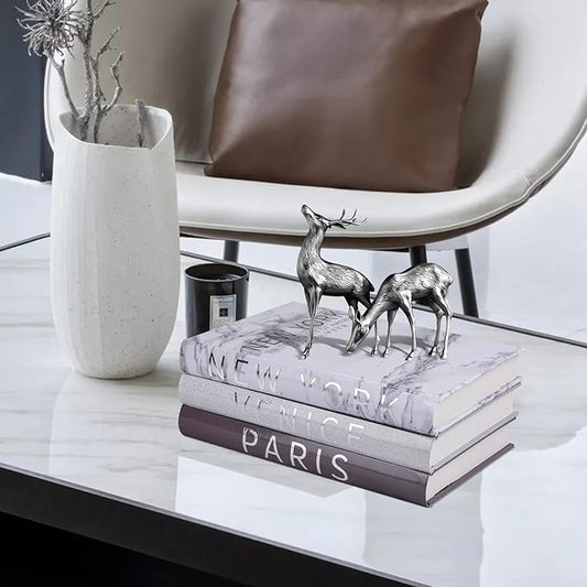 Set of 3 Decorative Books for Home Decor-Silver Foil Stamping Decor Books,Fashion Designer Books for Coffee Tables and Book Shelf Decoration