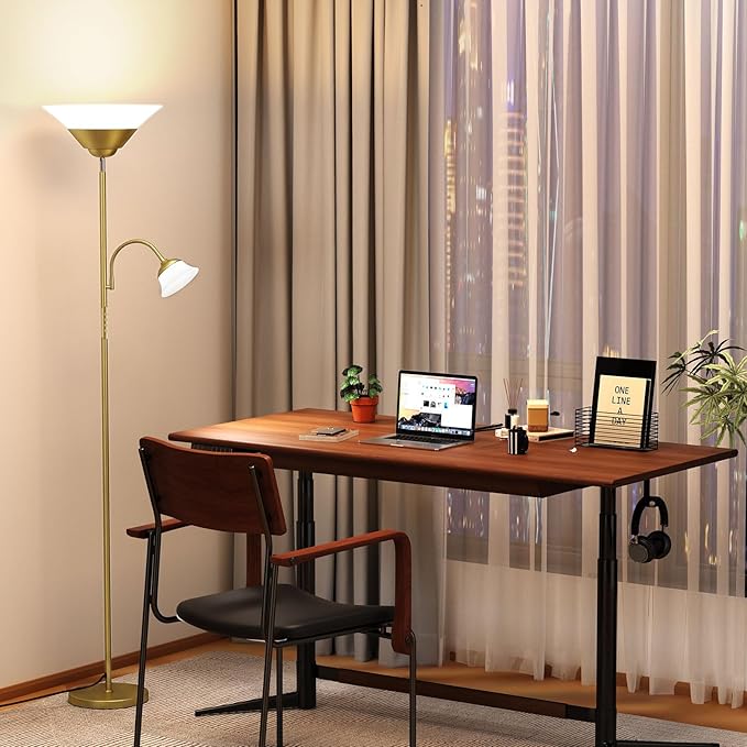 SIBRILLE 2-in-1 Torchiere Floor Lamp, 34W Super Bright LED Standing Lamp with Remote & Touch Control, 72" Dimmable Adjustable Corner Reading Lamp for Living Room, Bedroom, Office, Gold