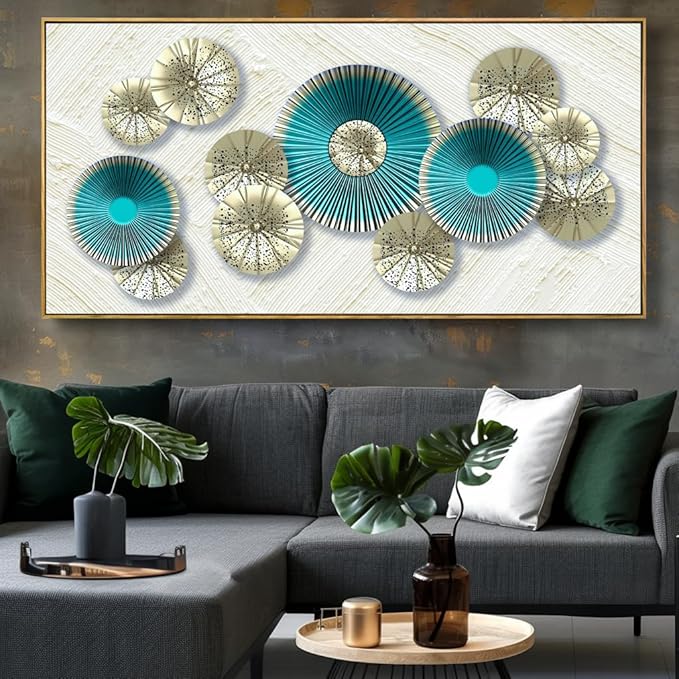 Wall Art Simple Wall Decor Teal Blue and Yellow Canvas Painting Abstract Wall Art for Bedroom Living Room Dining Room Home Office Decor 30"x60" with Framed