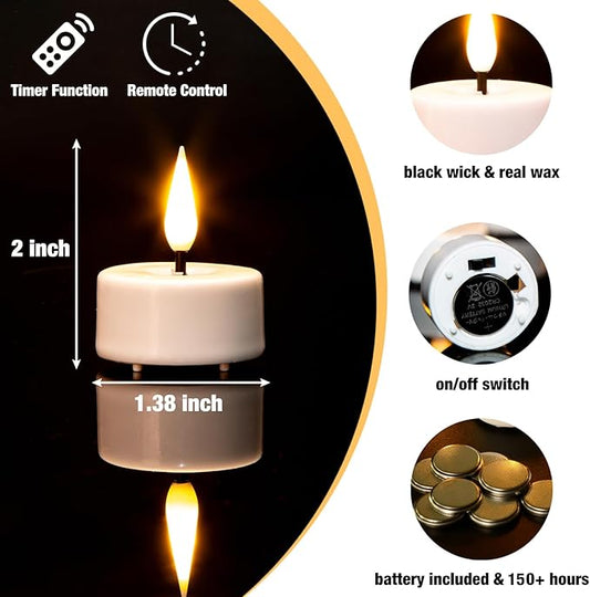 Eywamage White Flameless Wax Tealights with Remote Batteries, Flickering LED Tea Votive Candles Set of 10