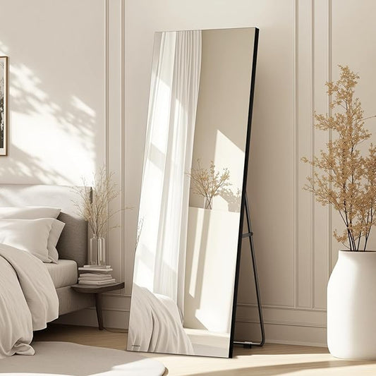 Kosmonia 58x18 Frameless Full Length Silver Coating Mirror w/Distortion Free, HD Reflection &Anti Desilvering, Tempered Glass, Easy Setup w/Stand, Wall/Standing
