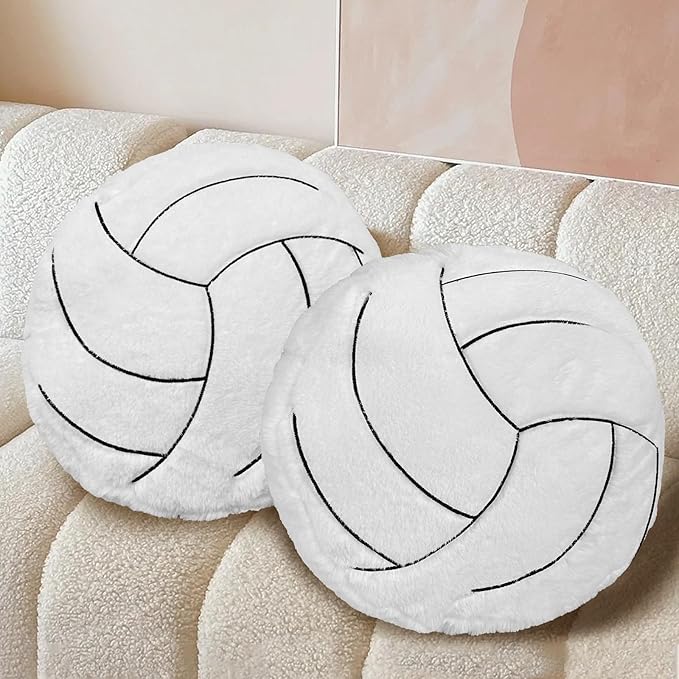 Volleyball Pillow – 15.7" Soft Fluffy Plush Volleyball Throw Pillow, Round Stuffed Sports Decor for Couch, Bedroom & Sports Room, Ideal Volleyball Gifts for Fans