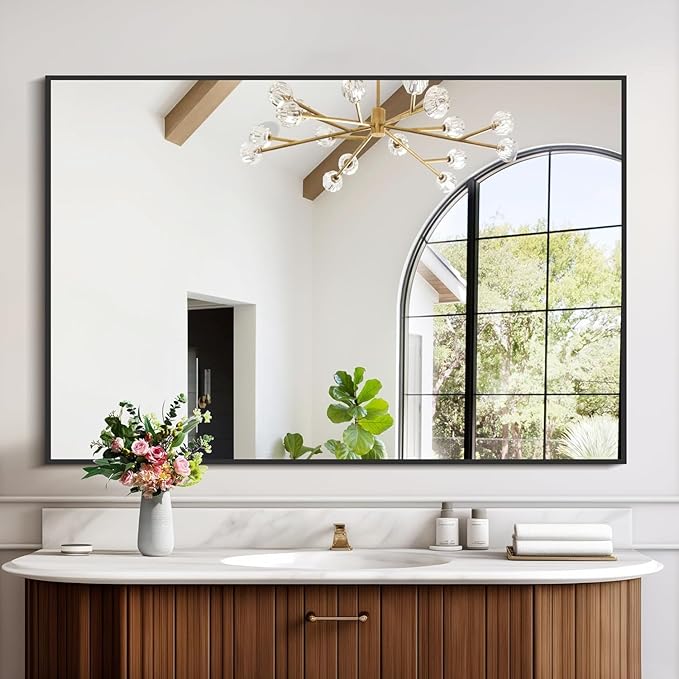 COFENY Black Bathroom Mirror for Wall, 30x48 Inch Rectangle Mirrors with Metal Frame, Modern Vanity Wall Mirror Decor for Bathroom Living Room, Entryway Hangs Horizontal or Vertical