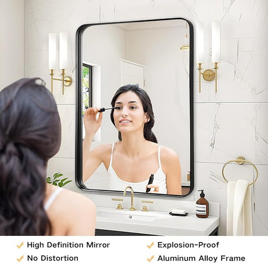 Bathroom Wall Mirror Over Sink - 24x32 Inch Black Matte Framed Mirror for Restroom, Rectangle Matal Frame Black Vanity Mirror for Bathroom, Entryway, Living Room, Fireplace