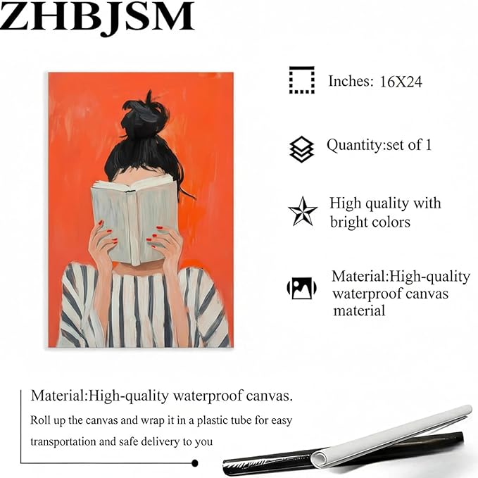 ZHBJSM Minimalist Reading Woman Wall Art Modern Serene Soft Neutral Tone Book Nook Gentle Light Home Living Room Bedroom Study Cozy Refined Interior Decor Statement Piece 16x24 Inch Unframed