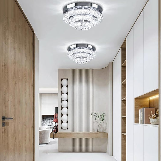 11.8" Crystal Chandeliers Modern Crystal Ceiling Light LED Chandeliers Semi Flush Mount Chandelier Ceiling Light Fixture for Bedrooms Dining Living Room Hallway (6500K Cool White)