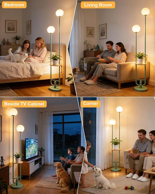 Lightdot 63IN Green Floor Lamp 2 Globe Mid Century Standing Lamps with Bulbs Included Unique Vintage Dimmable Tall Floor Lamp with 5Lbs Heavy Base for Living Room/Wedding/Sofa Beside/Corner Decor