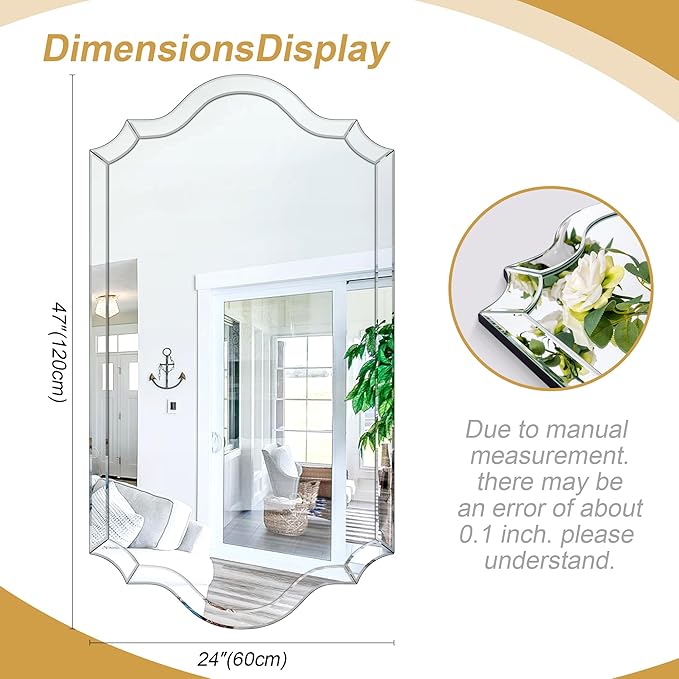 Chende Arch Large Mirror for Wall Decor with Clear Glass Frame, Beveled Edge, 24"x47" Living Room Decorative Mirror for Bathroom, Entrance, Hallway, Home Office, Unique Dual-Arch Design