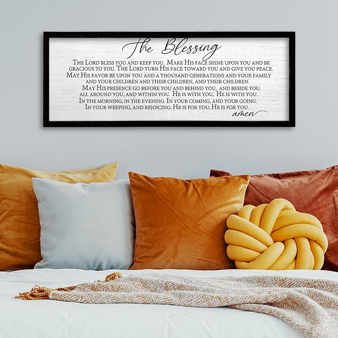 TQianJiang Christian Inspirational Quote Wall Art The Blessing May The Lord Bless You Sign Scripture Print 24"×10" Bible Verse Positive Sayings for Living Room Bedroom Wood Wall Hanging (Black)
