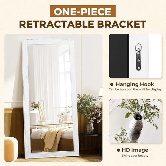 Oversized White Full Length Mirror 71"x32" - Solid Wood Beveled Frame Wall Leaning or Hanging Mirror - Rustic Farmhouse Style for Bedroom, Entryway, Living Room