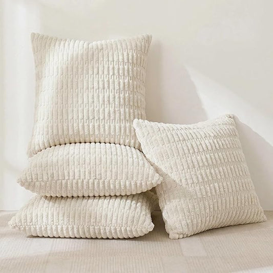 Fancy Homi 4 Packs Decorative Throw Pillow Covers for Living Room Couch Bed, Modern Farmhouse Boho Home Décor Accent Cushion Case, 14" x 14", Cream