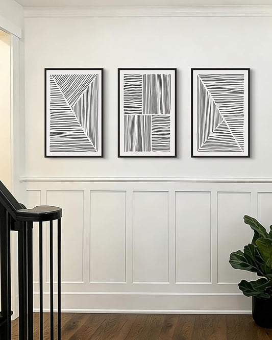 Drsoum Mid-Century Modern Framed Wall Art Large 16x24in Minimalist Abstract Boho Black Line Wall Decor Geometric Artwork Kitchen Dining Room Black Framed