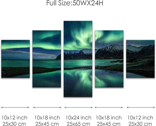 Aurora Borealis Wall Art Painting for Office Bedroom Scenery Landscape Canvas Print Framed Picture Northern Lights Poster Artwork Ready to Hang(50Wx24H)