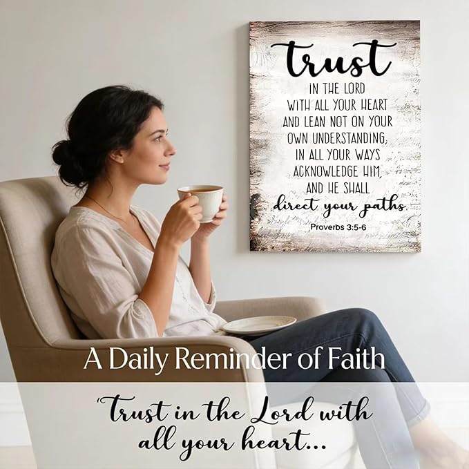 Proverbs 3:5-6 Trust in the Lord with All Your Heart Canvas Wall Art Christian Bible Scripture Poster Print Artwork for Office Church Living Room Bedroom 24x36 in