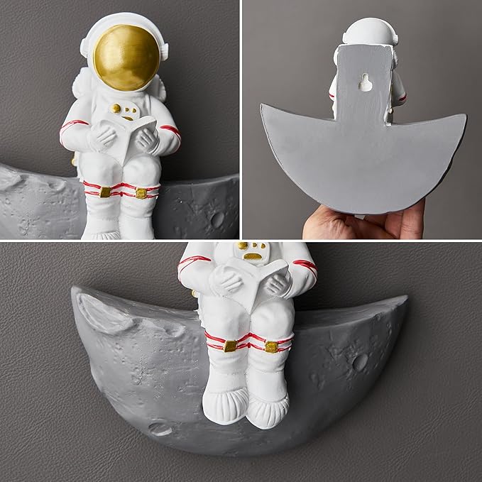 AWNR Astronaut Wall Decor Set of 3 Outer Space Theme Decorations Wall Hanging Sculptures Space Decor for Modern Home Decor Spaceman 3D Wall Decor for Bedroom Nursery Dorm