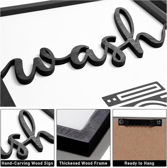 3D Wood Laundry Room Wall Decor, 48" x 24" Framed Laundry Room Wall Art, 3D Signs for Room Decor (Ready to Hang, Set of 3, Framed)