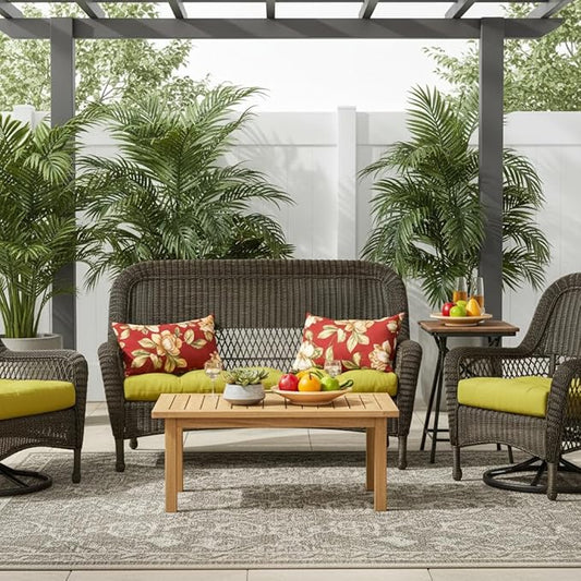 Set of 2 Outdoor Throw Pillows 19 x 12 Inch – Reversible Rectangle Patio Accent Pillows – Weather-Resistant Polyester Fabric – Eco-Friendly Recycled Polyfiber Fill – Roma Floral