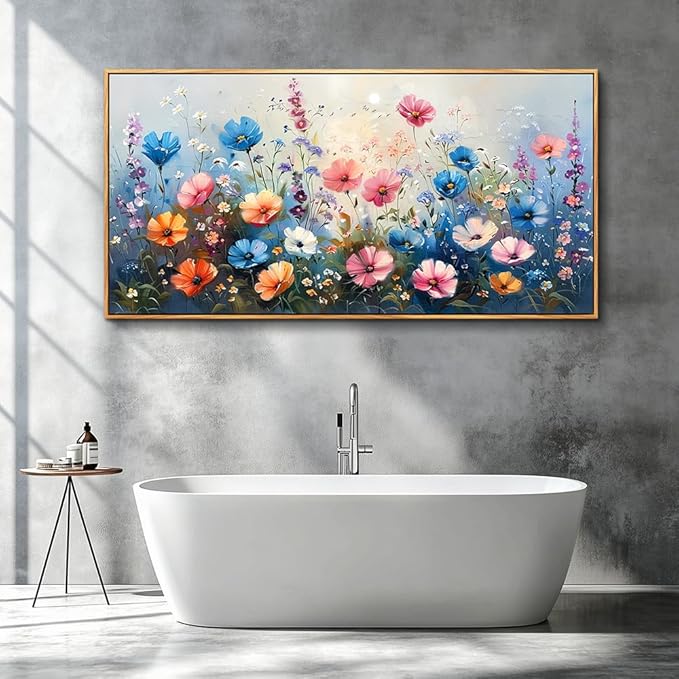 QIYILEXWART Large Wall Art For Living Room Canvas Wall Decor For Bedroom Watercolour Painting Office Decoration Colorful Flowers Wall Picture Artwork Ready To Hang Home Decor Wood Framed
