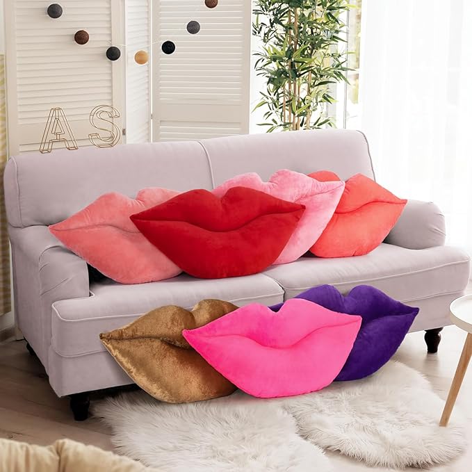 AELS 3D Lips Throw Pillows Smooth Soft Velvet Decorative Throw Pillows Love Pillows Cute Pillow 20 X 11 inches for Couch Sofa Bed Living Room Bedroom, Vivid Pink