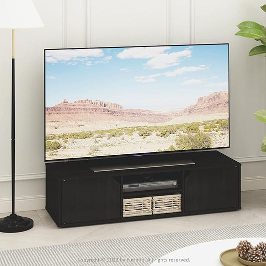 Furinno CLASSIC TV Stand, Petite 2-Tier Entertainment Center with Open Shelf and Door Cabinets, TV Console for TV up to 55 Inch, for Living Room, Bedroom, Espresso