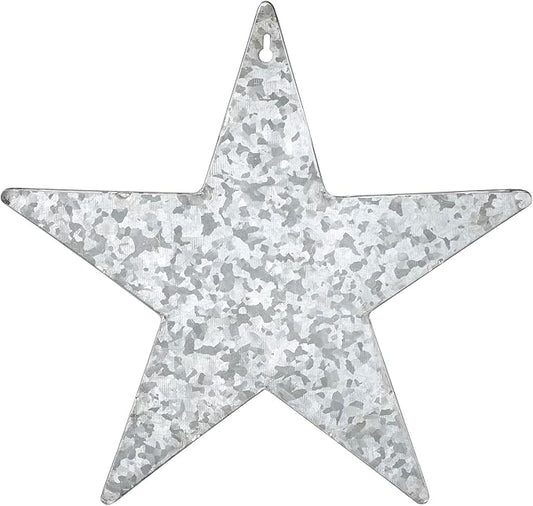 VHC Brands Patriotic Faceted Metal Star Galvanized Wall Hanging w/Pocket 12x12, Independence Day Decor, American Star with display pocket, Distressed Appearance Wall Hanging, Grey