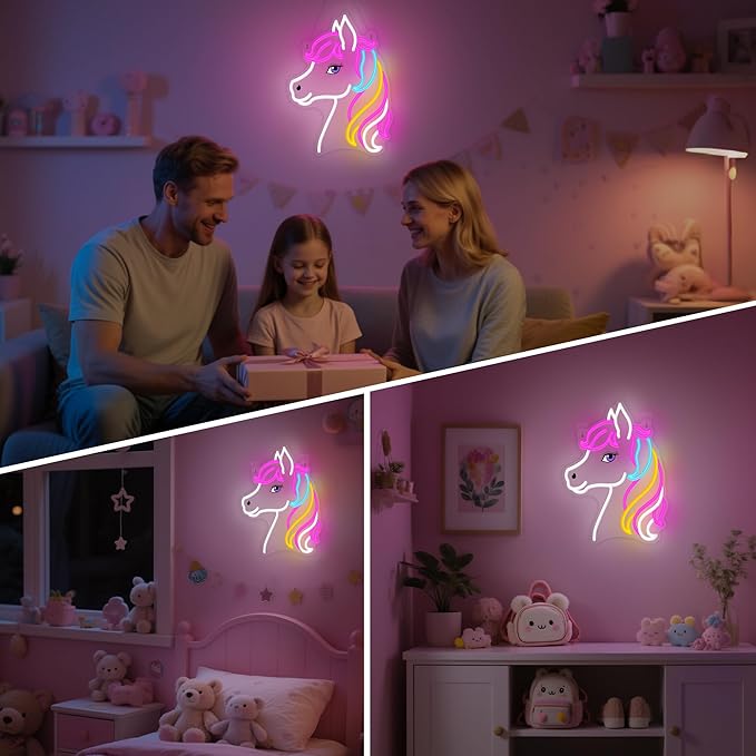 OkiyiD Dreamy Horse Neon Sign, Aesthetic Wall Decor for Girls Bedroom, Living Room, Vanity, USB Powered LED Light with Hanging Kit, Unique Magical Gift for Her